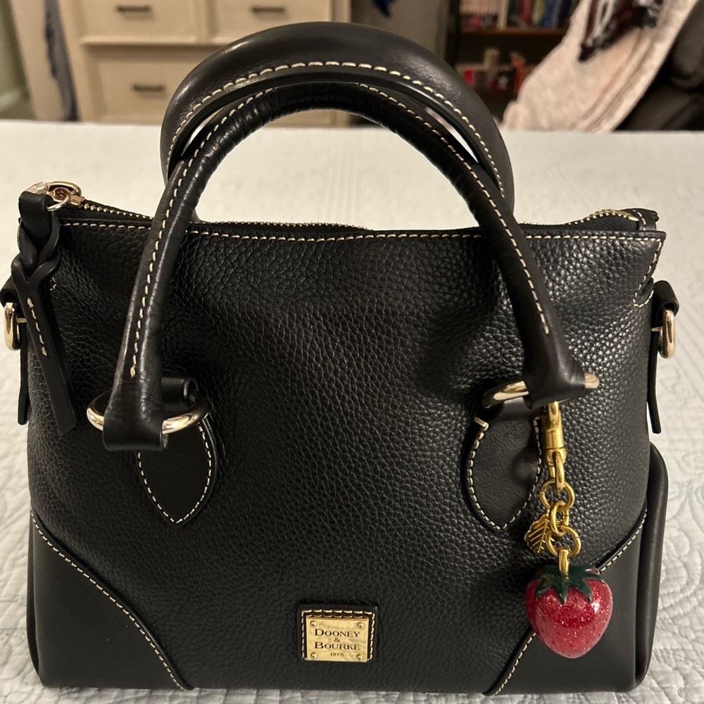 Dooney & Bourke Florentine & Pebbled Leather Satchel 30 Black Satchel w/ 🍓 Charm